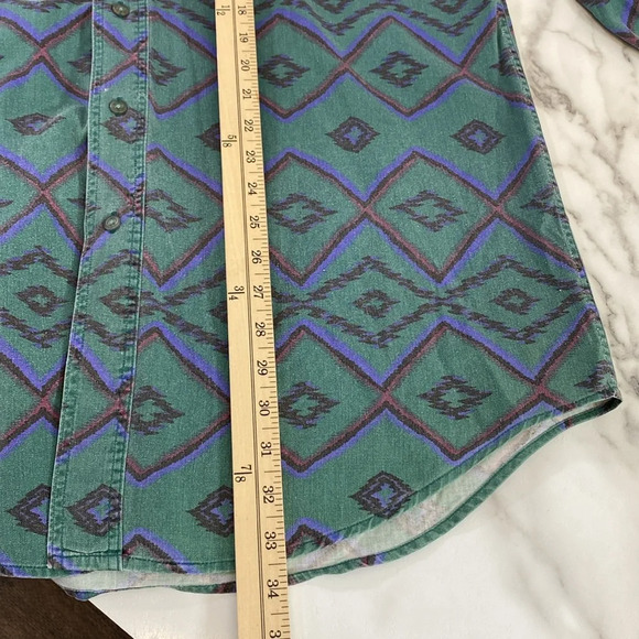 Larry Mahan Button Down Shirt Mens Size Large Green Blue Vintage Rodeo Geometric - Picture 11 of 11